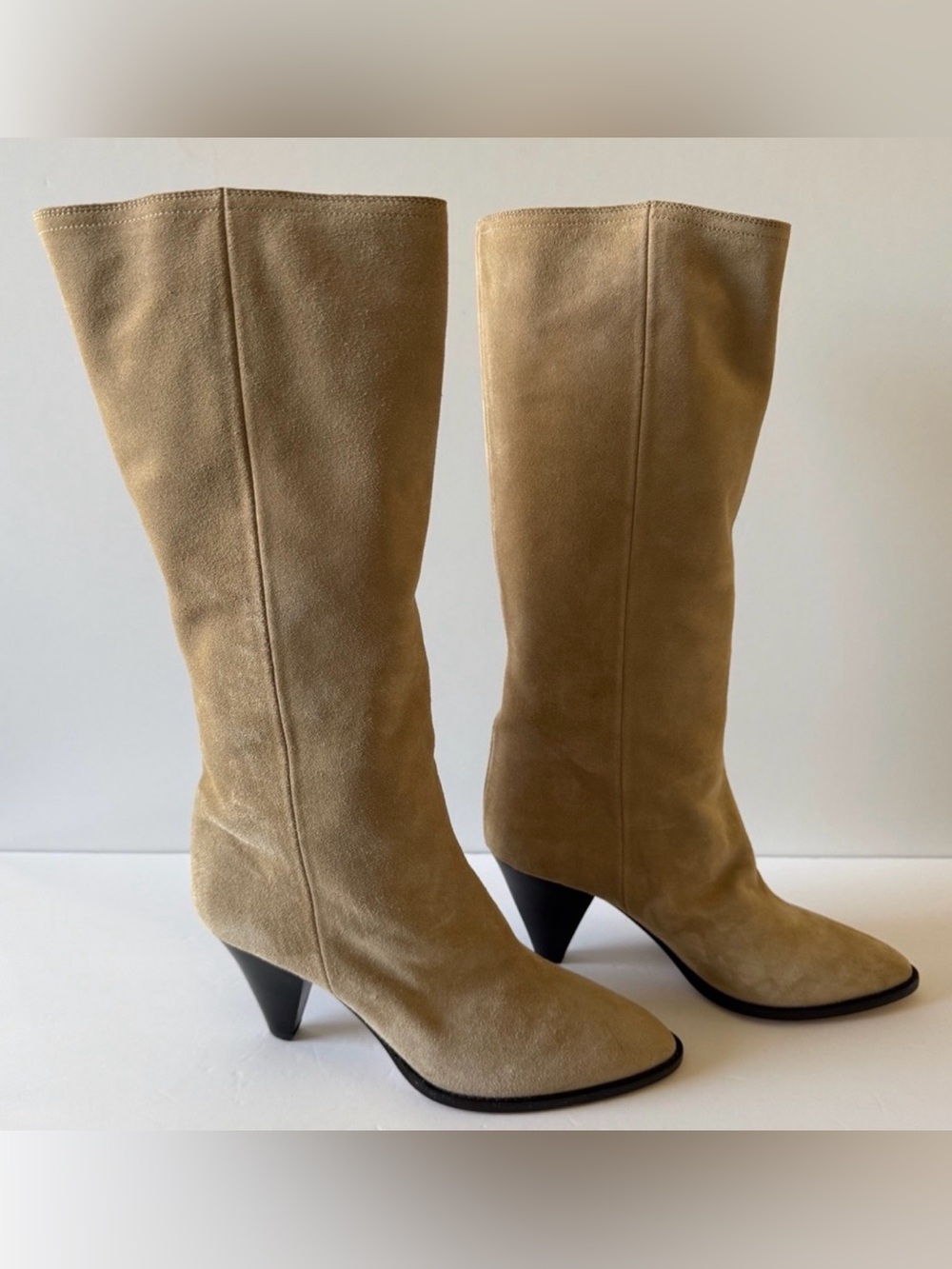 Isabel Marant Rouxy Suede Slouchy Mid-Calf Boots Beige Size 39 US 9